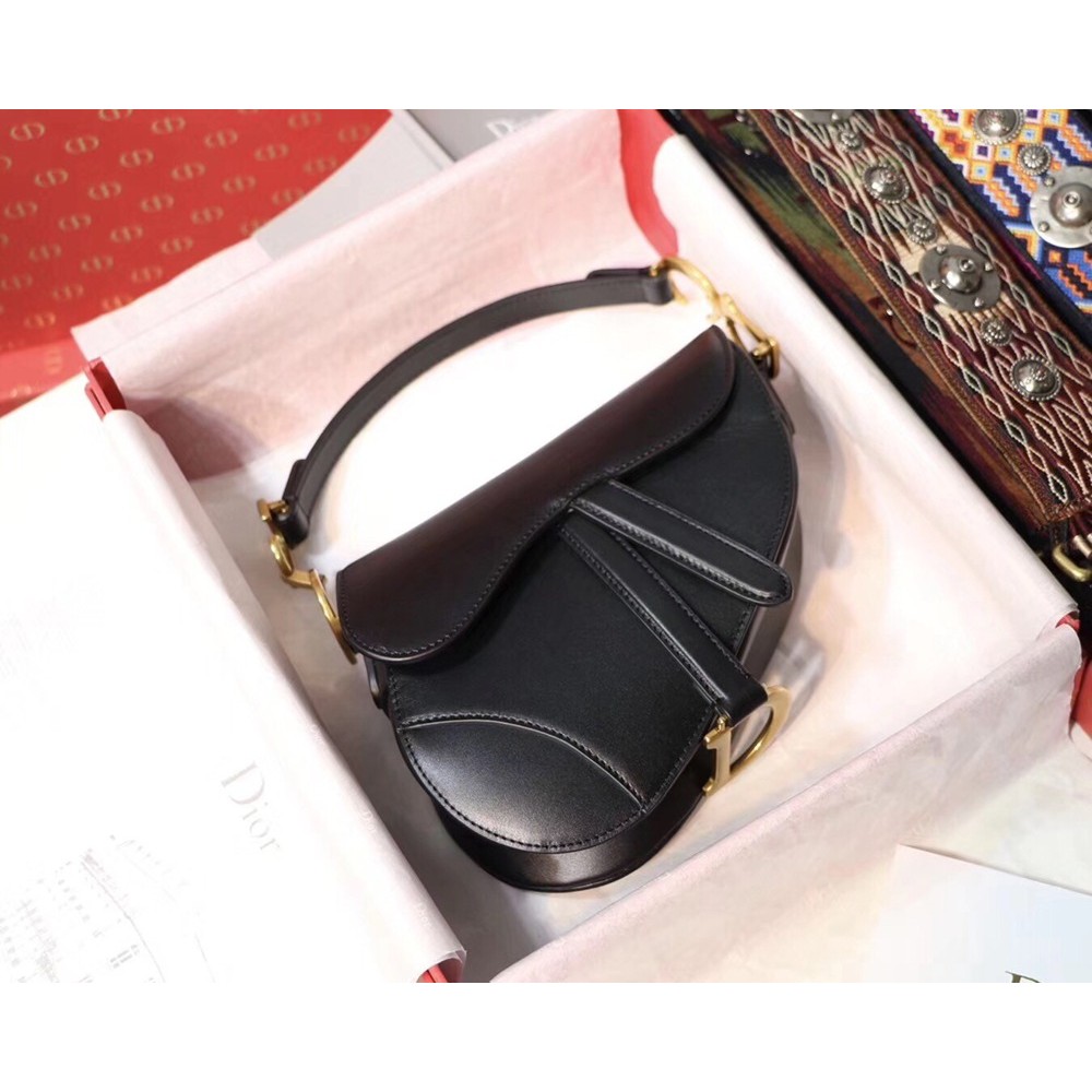 Dior Mini Saddle Bag In Black Calfskin IAMBS241090 Outlet Sales