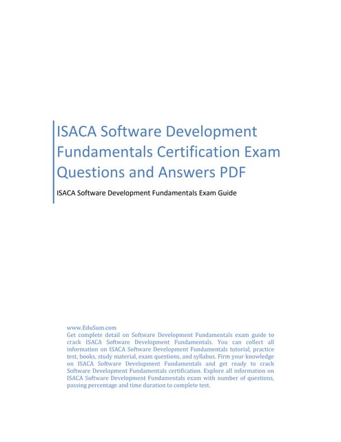 ISACA Software Development Fundamentals Certification Exam Questions and Answers PDF | PDF