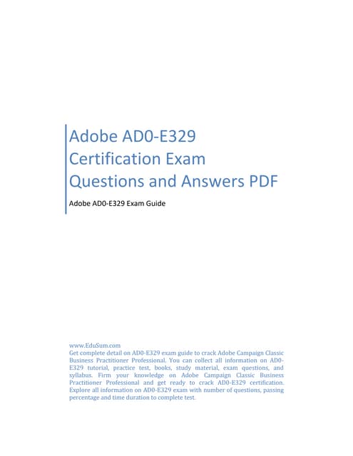 Adobe AD0-E329 Certification Exam Questions and Answers PDF | PDF